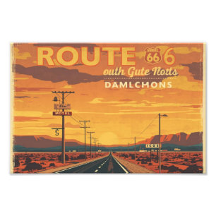 Route 66 Vintage Sunset Road Art Photo Print