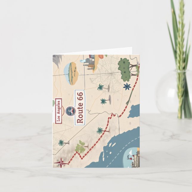 Route 66 Vintage Travel Map Illustration Holiday Card (Front)