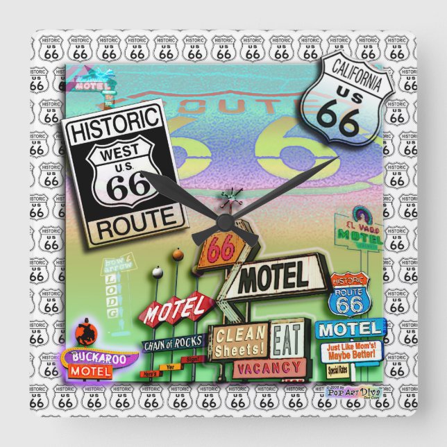 ROUTE 66 Wall CLOCK by PopArtDiva (Front)