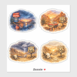 Route 66 Watercolor Desert Storm and Sunset