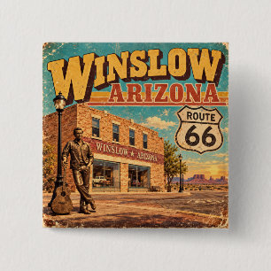 Route 66 Winslow Arizona Vintage Main Street  15 Cm Square Badge