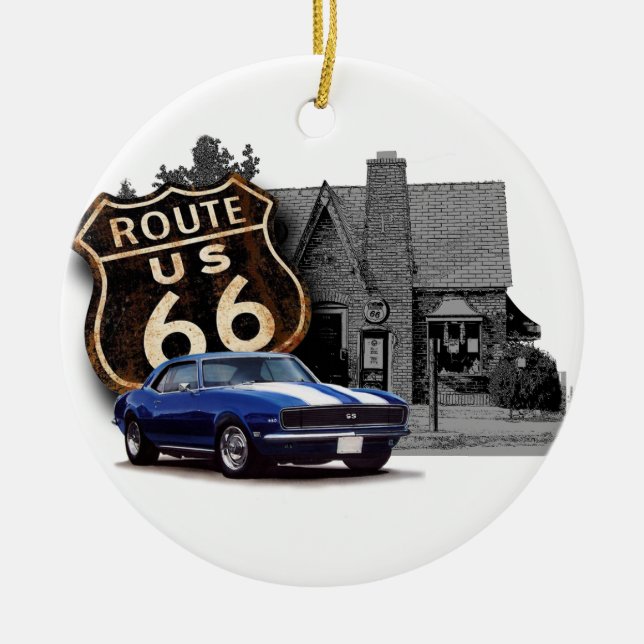 Route 66 with Camaro Ceramic Tree Decoration (Front)