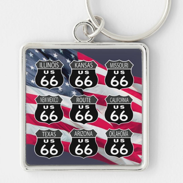 Route 66 with US Flag Key Ring (Front)