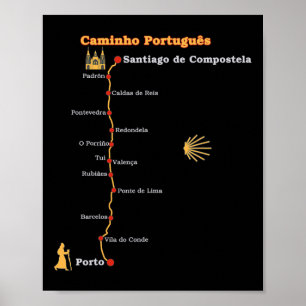 Route Caminho Português De Santiago Stages Camino Poster