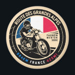 Route des Grandes Alpes | France | Motorcycle Magnet<br><div class="desc">Route des Grandes Alpes done in a vintage,  distressed style emblem. It is the name of a legendary trip from the mountains to the sea,  across the French Alps.</div>