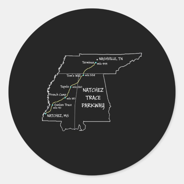 Route Map Of The Natchez Trace Parkway National Sc Classic Round Sticker (Front)
