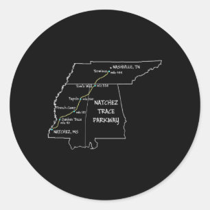 Route Map Of The Natchez Trace Parkway National Sc Classic Round Sticker