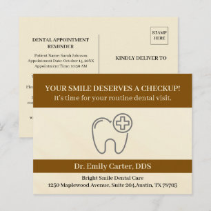 Routine Dental Checkup Appointment Reminder Postcard