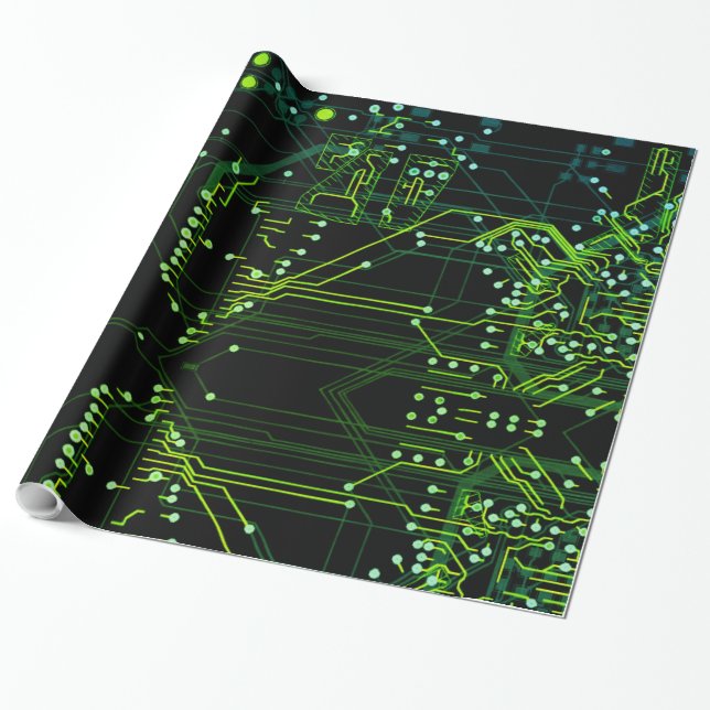 Routing Process Green Abstract Electronic Geek Wrapping Paper (Unrolled)