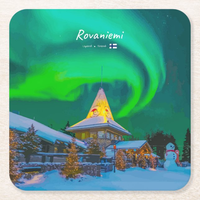 Rovaniemi, Finland Square Paper Coaster (Front)