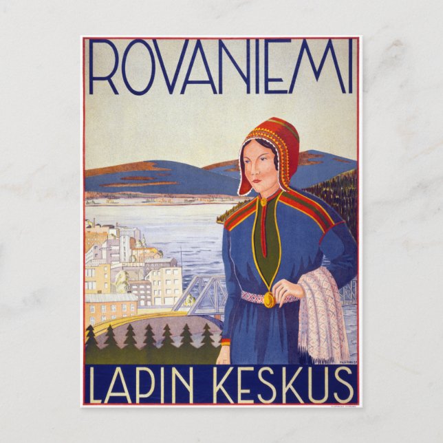 Rovaniemi Lapin Keskus Vintage Travel Poster Postcard (Front)