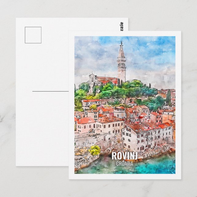 Rovinj Croatia Famous Travel Place Watercolor Postcard (Front/Back)