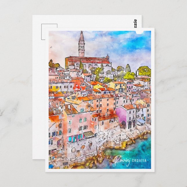 Rovinj Croatia Travel Place Watercolor Postcard (Front/Back)