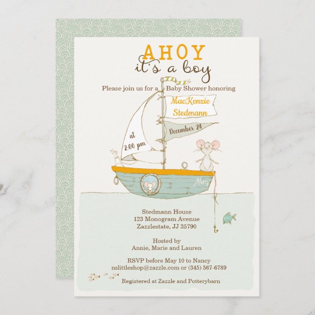 Row Boat Baby Shower invitation for a Boy (Front/Back)