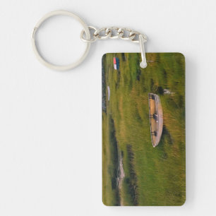 Row Boat in Grass Landscape Photo Acrylic Key Ring
