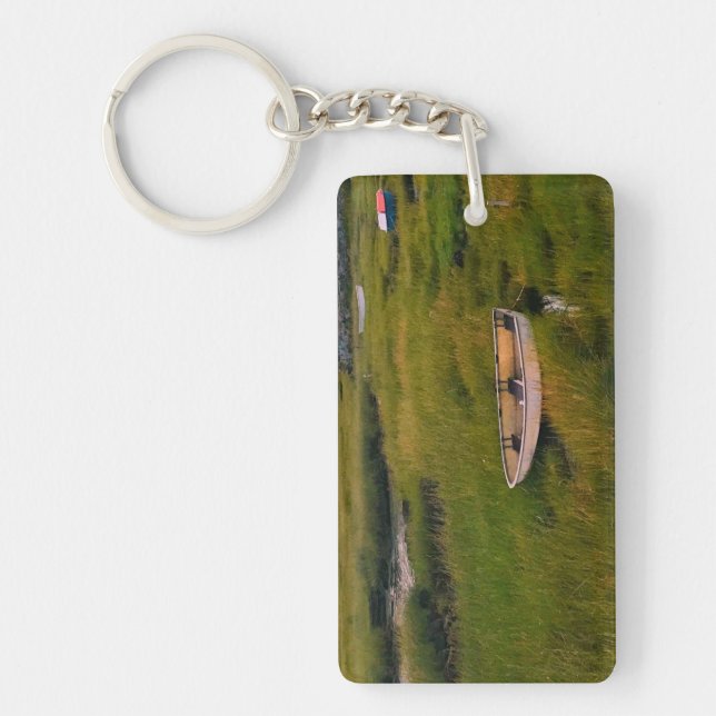 Row Boat in Grass Landscape Photo Acrylic Key Ring (Front)