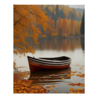 Row Boat Lake Colourful Autumns Wend Timeless Art