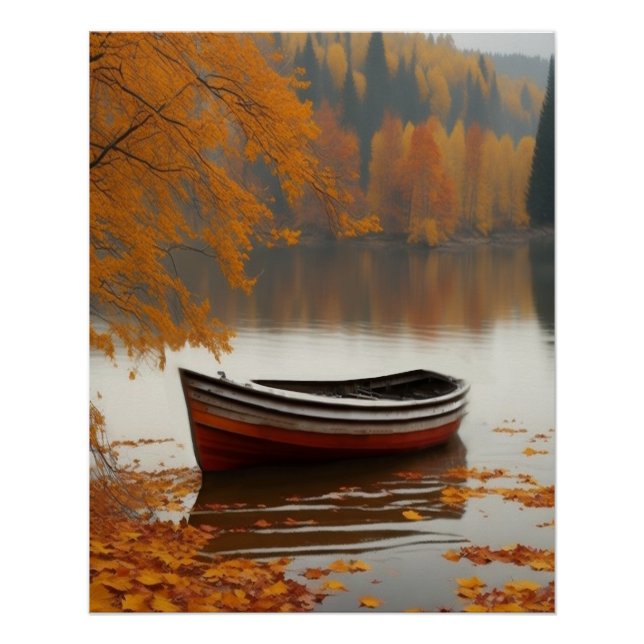 Row Boat Lake Colourful Autumns Wend Timeless Art  Poster (Front)