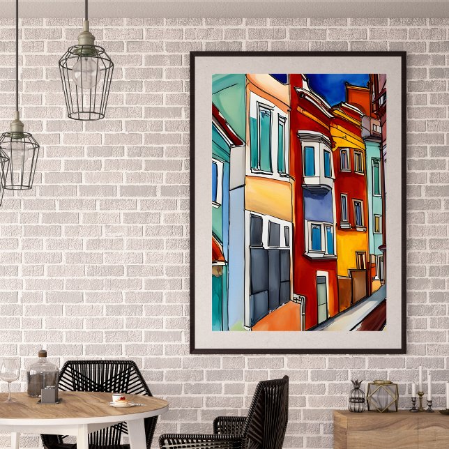 Row Houses Abstract unframed Poster (This modern art print will add a splash of color to any room.)
