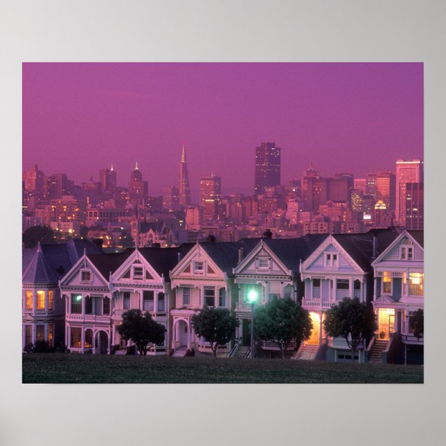 Row houses at sunset in San Francisco, Poster (Front)