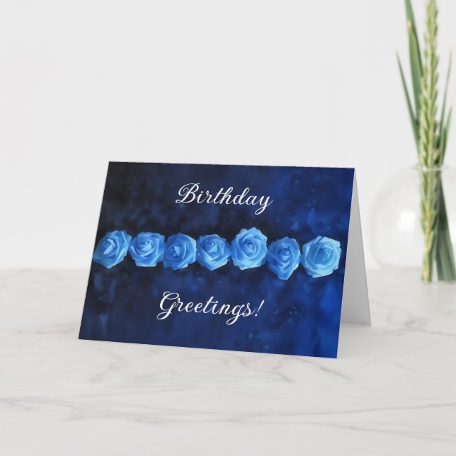 Row of Blue Roses Art Birthday Card (Front)