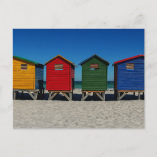 Row of Brightly Colored Beach Huts Holiday Postcard