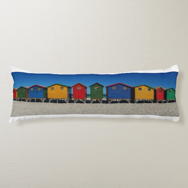 Row of Brightly Coloured Beach Huts Body Cushion (Front)