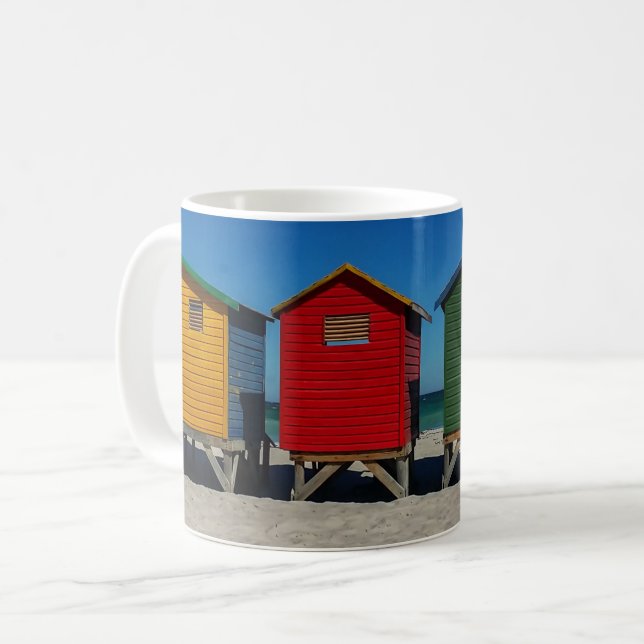 Row of Brightly Coloured Beach Huts Coffee Mug (Front Left)