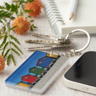 Row of Brightly Coloured Beach Huts Key Ring