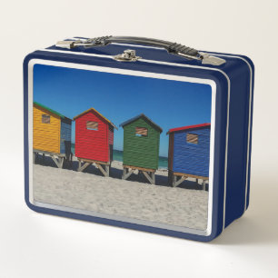 Row of Brightly Coloured Beach Huts Metal Lunch Box