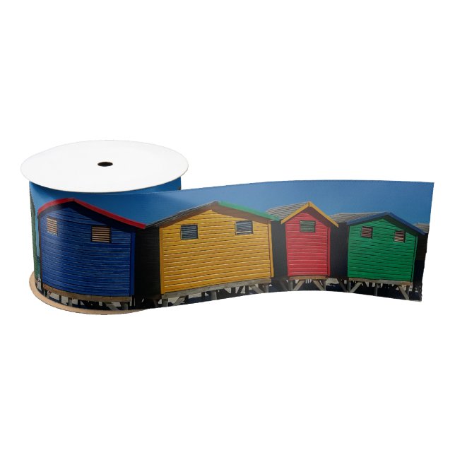 Row of Brightly Coloured Beach Huts Satin Ribbon (Spool)
