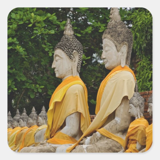 Row of Buddha statues, Wat Yai Chaya Mongkol Square Sticker (Front)