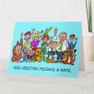 Row Of Cartoon People Waving Goodbye Card