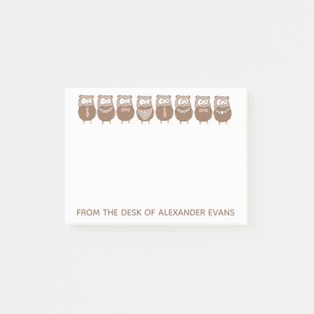 Row of Coffee-Coloured Owls Post-it Notes (Front)