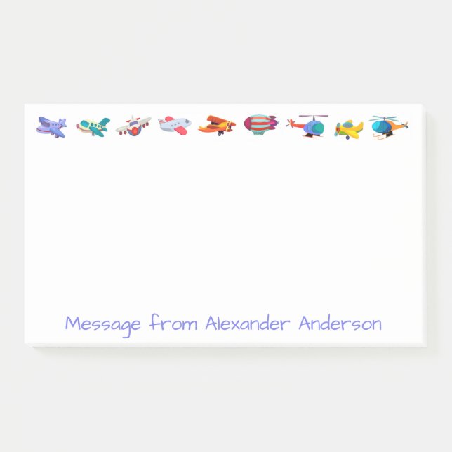 Row of Colourful Aeroplanes Personalise Notes (Front)