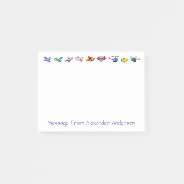 Row of Colourful Aeroplanes Personalise Notes (Front)