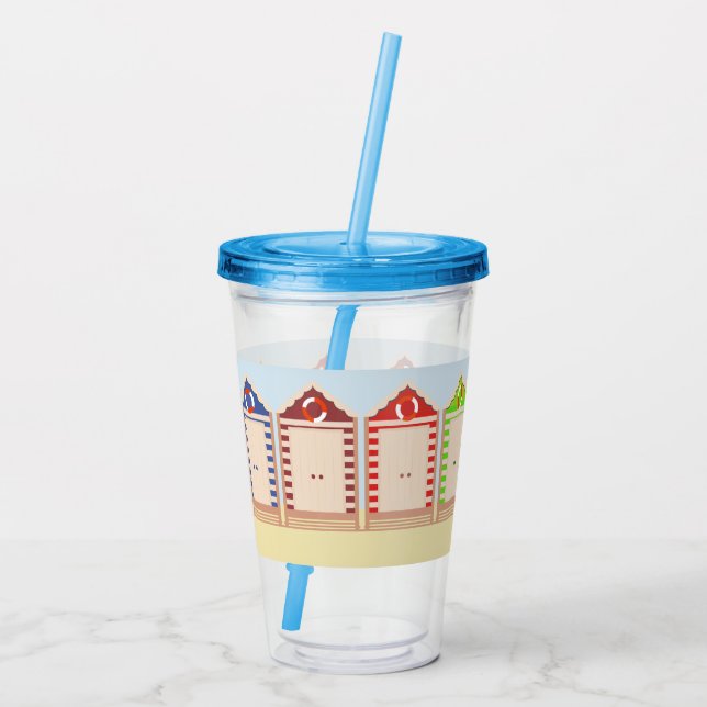 Row of Colourful Beach Huts Acrylic Tumbler (Back)