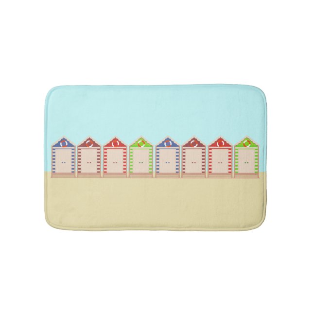 Row of Colourful Beach Huts Bath Mat (Front)