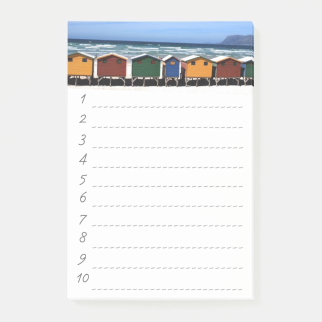 Row of Colourful Beach Huts List Post-it Notes (Front)
