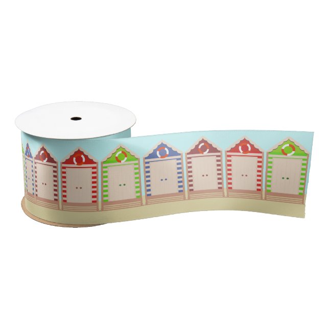 Row of Colourful Beach Huts Summer Satin Ribbon (Spool)