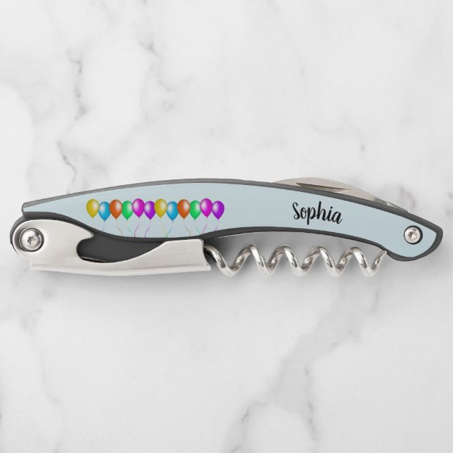 Row of Colourful Bright Balloons Streamers Blue Corkscrew (Front)