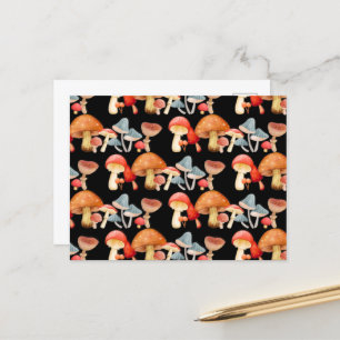 Row of Cute Mushroom Fungi Lover Mycology  Postcard