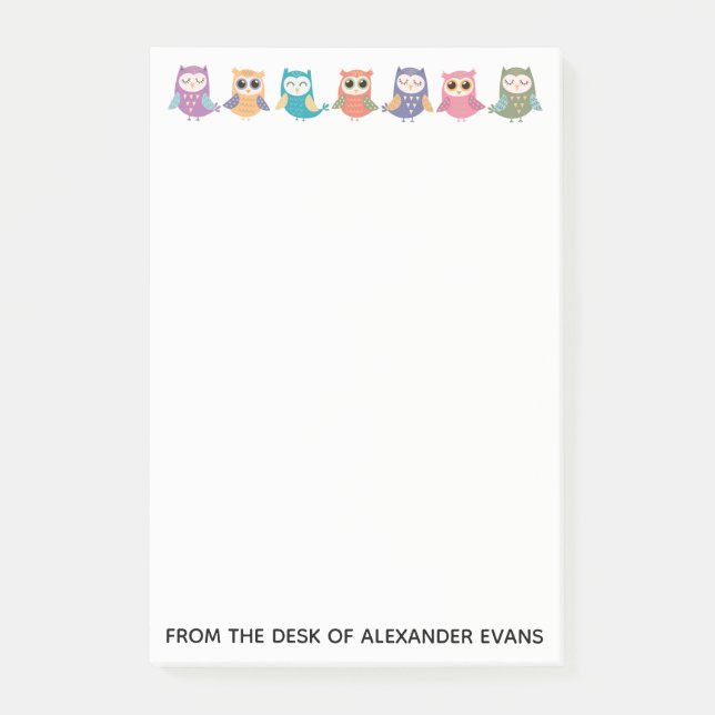 Row of Cute Pastel Owls Post-it Notes (Front)