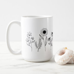 Row of Floral Stems Boho Line Art Coffee Mug