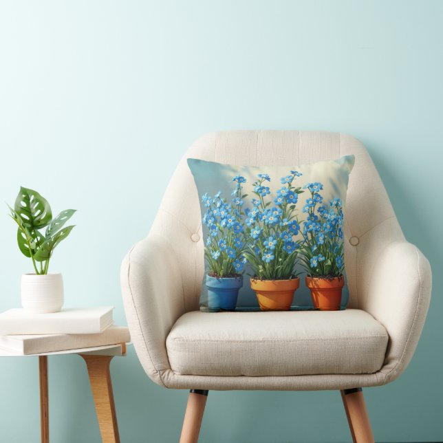 Row of Forget-Me-Not Plants In Flower Pots Cushion (Chair)
