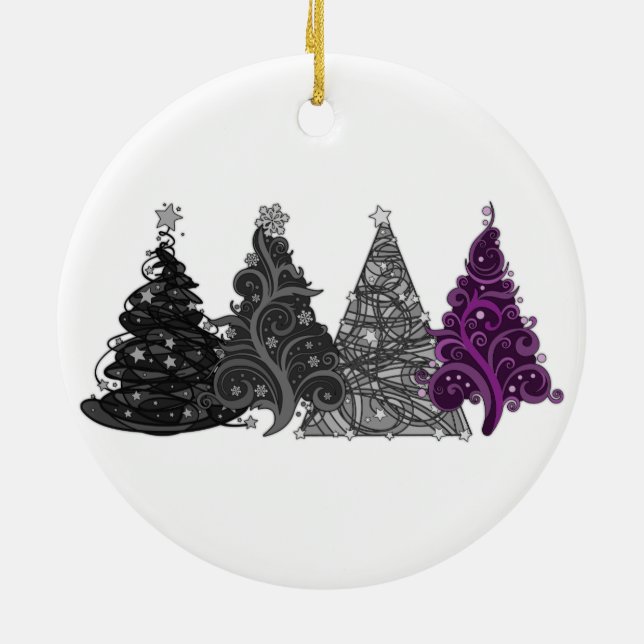 Row of Four Asexual Pride Flag Christmas Trees  Ceramic Ornament (Back)