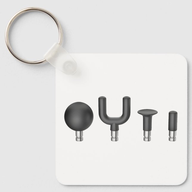 Row of four different massage heads for a massage  key ring (Front)