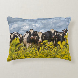 Row of Holstein Cows Decorative Cushion