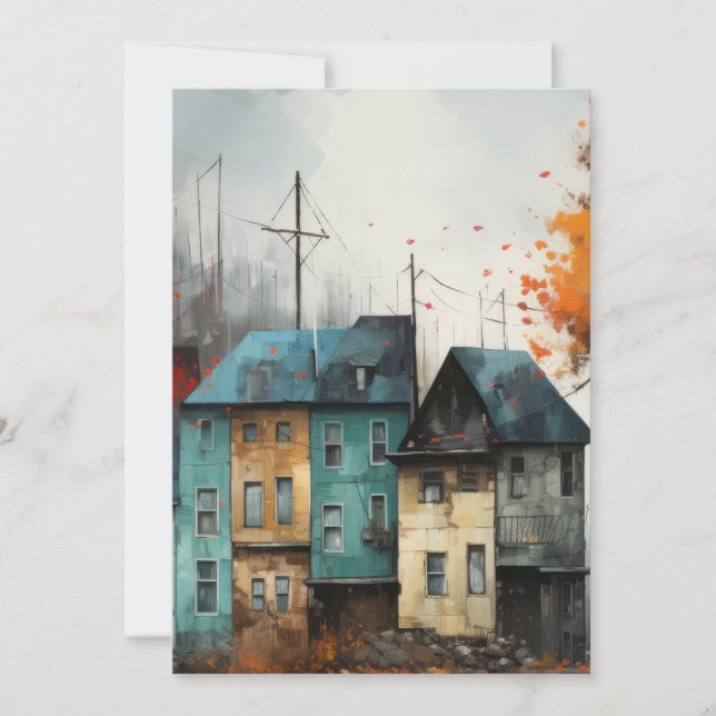 Row of Houses In Autumn Hello Flat Card (Front)