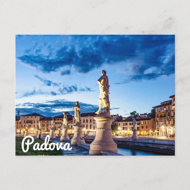 Row of illuminated statues in Padova Postcard (Front)